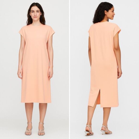 Uniqlo Smooth Cotton French Sleeve Midi T-Shirt Dress in Peachy Pink Size M - Picture 12 of 12